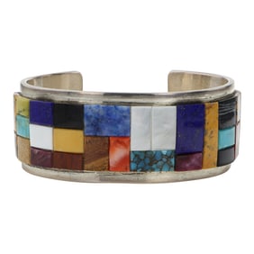 Tommy Jackson Navajo Turquoise Lapis Picture Jasper Spiny Oyster Serpentine & Mother of Pearl Inlay