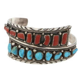 Ida Chester Navajo Turquoise & Coral Cuff Bracelet