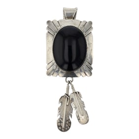 Navajo Black Onyx Feather Pendant