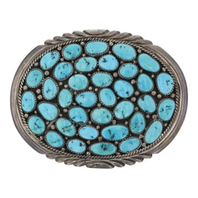 Vintage Navajo Kingman Turquoise Traditional Belt Buckle