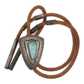 Gibson Nez (1947- 2007) Navajo Nevada Turquoise Bolo Tie