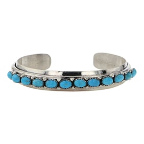 Paul Livingston Navajo Kingman Turquoise Row Bracelet