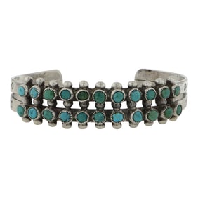Vintage Navajo Nevada Turquoise Two Row Cuff Bracelet