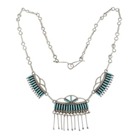 Zuni Kingman Turquoise Needlepoint Chandelier Necklace