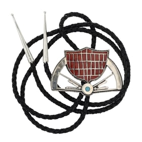 Vintage Zuni Mediterranean Coral & Turquoise Inlay Bolo Tie