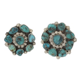 Navajo Compitos Turquoise Cluster Earrings