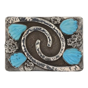 Zuni Carved Kingman Turquoise Belt Buckle