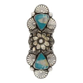 Navajo Fox Turquoise Two Stone Ring