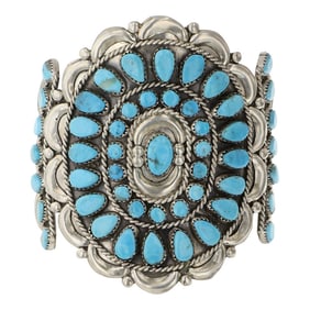 Victor Moses Begay Navajo Kingman Turquoise Cluster Cuff Bracelet