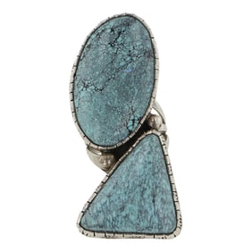 Vintage Navajo Spiderweb Turquoise Two Stone Ring