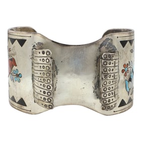 John B. Hawley Zuni Turquoise Coral Mother of Pearl & Shell Inlay Birds Watch Bracelet