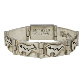 Jay Boyd Navajo Plain Silver Bear Link Bracelet