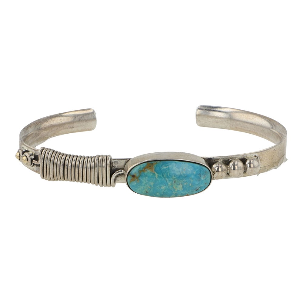 L. Eugene Nelson Navajo Artist Blue Ridge Turquoise Contemporary Bracelet: Sterling Silver | Genuine Blue Ridge Turquoise | L. Eugene Nelson Navajo Artist Blue Ridge Turquoise Contemporary Bracelet | Navajo Native American Southwest Indian Jewelry | Good (no breaks or damage