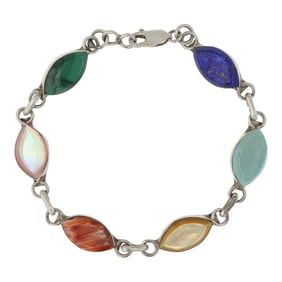 Zuni Turquoise Lapis Malachite Spiny Oyster & Shell Link Bracelet