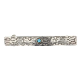 Navajo Kingman Turquoise Stamp-Work Hair Barrette