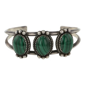 Navajo malachite Three Stone Bracelet