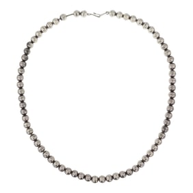 Vintage Navajo Plain Silver Bench Beads Necklace