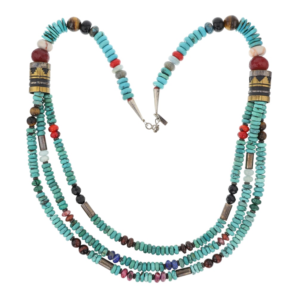 Thomas Singer (Tommy Singer 1940-2014) Navajo Turquoise Tiger's Eye Black Onyx Agate Lapis Necklace (1 of 3)