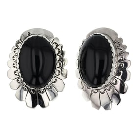 Navajo Black Onyx Stamp-Work Earrings