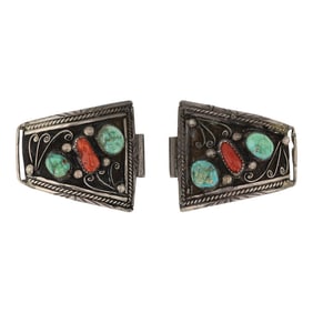 Vintage Navajo Turquoise & Coral Watch Tips
