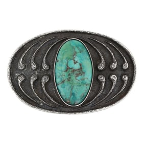 Navajo Tufa Cast Nevada Turquoise Belt Buckle