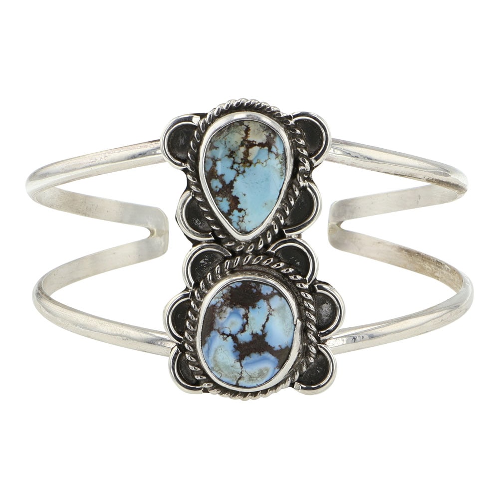 Gilbert Nez Navajo Golden Hill Turquoise Two Stone Bracelet (1 of 3)