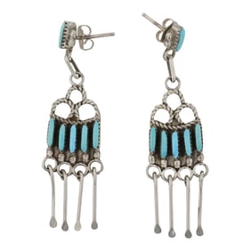 Zuni Kingman Turquoise Needlepoint Chandelier Earrings