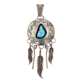Vintage Navajo Kingman Turquoise Shadowbox Pendant