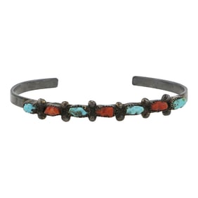 Vintage Zuni Turquoise & Coral Bracelet