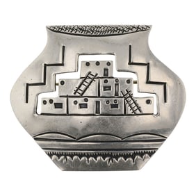 Joe Delgarito Navajo Plain Silver Story Teller Pin