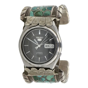 Vintage Zuni Nevada Turquoise Inlay Watch Bracelet