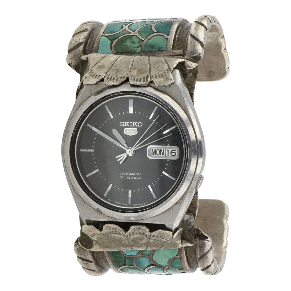 Vintage Zuni Nevada Turquoise Inlay Watch Bracelet (1 of 3)
