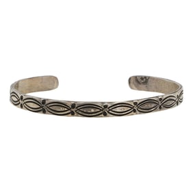 Navajo Plain Silver Stamp-Work Cuff Bracelet