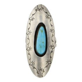 Vintage Navajo Kingman Turquoise Shadowbox Ring