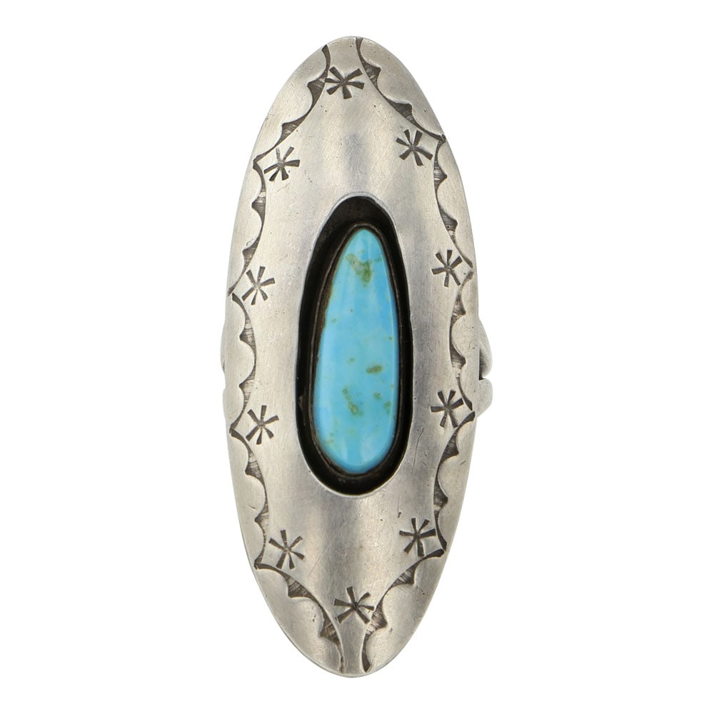 Vintage Navajo Kingman Turquoise Shadowbox Ring (1 of 3)