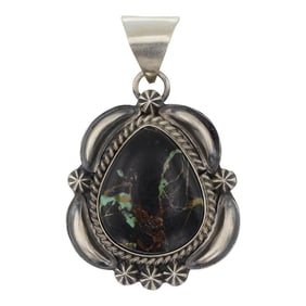 Raymond Delgarito Navajo Blackjack Turquoise Bump out Pendant