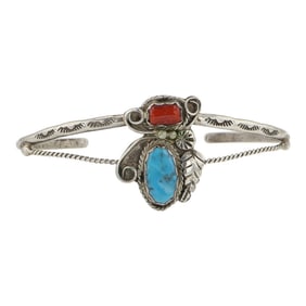 Navajo Turquoise & Coral Cuff Bracelet