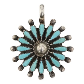 Vintage Zuni Turquoise Needlepoint Cluster Pendant