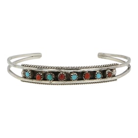 Navajo Turquoise & Coral Cuff bracelet