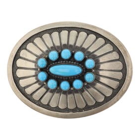 Hank Vandever Vintage Early Work Navajo Sleeping Beauty Turquoise Belt Buckle