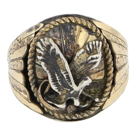Vintage Silver Ray Southwest Shop Navajo Sterling Silver & Gold Filled Eagle Ring