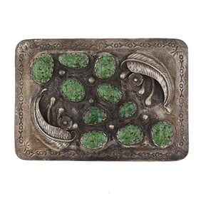 Vintage Navajo Nevada Green Turquoise Belt Buckle