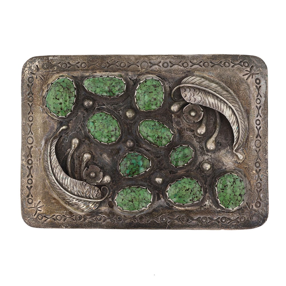 Vintage Navajo Nevada Green Turquoise Belt Buckle (1 of 2)