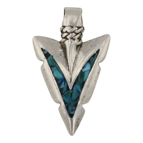 Vintage Navajo Turquoise Chip Inlay Arrowhead Pendant