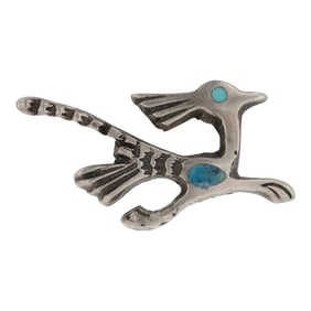Vintage Navajo Turquoise Roadrunner Pin