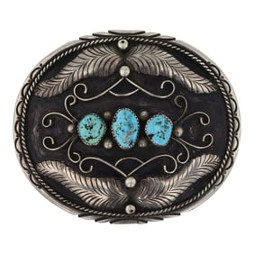 Vintage Navajo Kingman Turquoise Belt Buckle