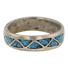 Vintage Navajo Turquoise Chip Inlay Ring