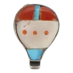 Zuni Turquoise Coral & Shell Inlay Hot Air Balloon Pin