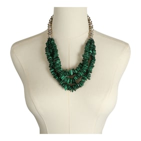 Navajo Malachite & Silver Bench Beads Three Strand Necklace