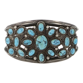 Vintage Navajo Spiderweb Turquoise Cluster Bracelet